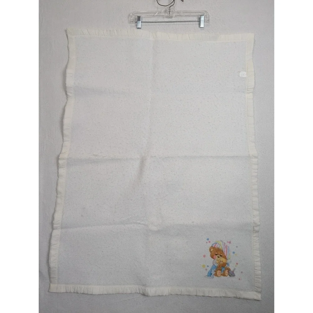 Morgan Riegel Teddy Beddy Bear Baby Blanket White Nylon Trim